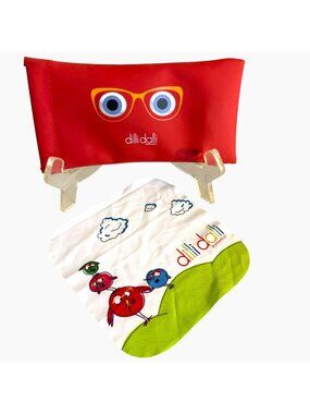 Dilli Dalli Kids Eyeglasses Squeeze Pouch Case & Microfiber Cleaning Cloth Red